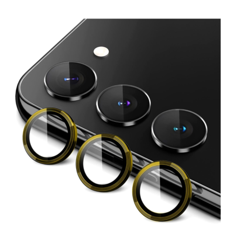 Shop the metal ring with HD tempered glass for Galaxy S23 and S23 Plus in gold.