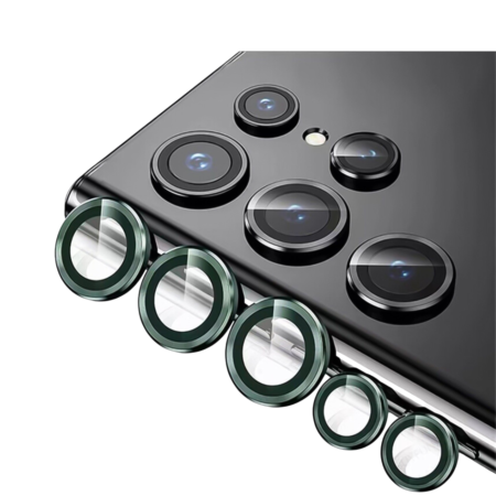 Shop the metal ring with HD tempered glass for Galaxy S23 Ultra in green.