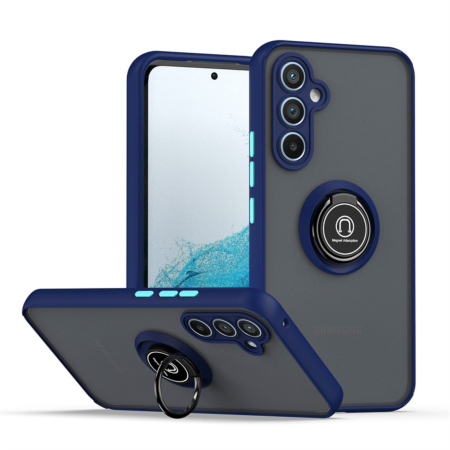 Galaxy S24FE Hard PC Rear / Soft TPU Colorful Border Case with I - ring Holder - BLUE (Only Ground Shipping)