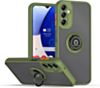 Galaxy A14 4G/5G Hard PC Rear / Soft TPU Colorful Border Case with I-ring Holder - NAVY GREEN (Only Ground Shipping)