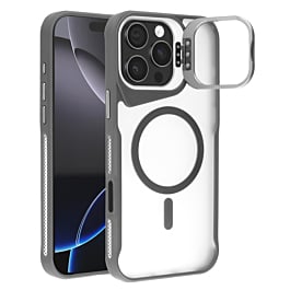 Matte Transparent Camera Stand Case with Wireless Charging for iPhone 16 Pro Max (GRAY) (Only Ground Shipping)