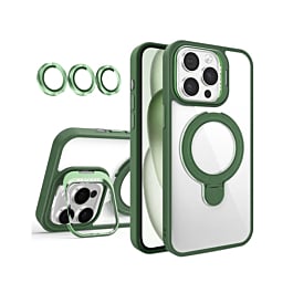 Magnetic Clear Case with 2 Kickstand & Camera Lens - DARK GREEN for iPhone 16 Pro (Only Ground Shipping)