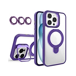 Magnetic Clear Case with 2 Kickstand & Camera Lens - DARK PURPLE for iPhone 16 Pro (Only Ground Shipping)