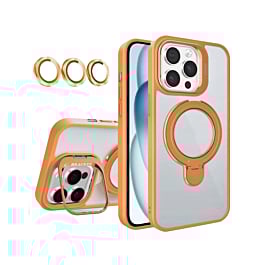Magnetic Clear Case with 2 Kickstand & Camera Lens - ORANGE for iPhone 16 Pro (Only Ground Shipping)