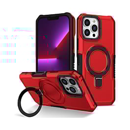 Hard PC Shockproof Case w /Ring Holder - RED for iPhone 16 Pro Max (Only Ground Shipping)