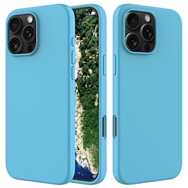 iPhone 16 Pro Max Soft Solid Silicone Case (Full Buttom Cover) - LIGHT BLUE (Only Ground Shipping)