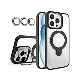 Magnetic Clear Case with 2 Kickstand & Camera Lens - BLACK for iPhone 16 Pro Max (Only Ground Shipping)