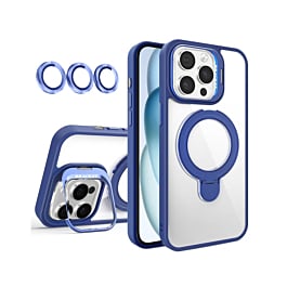 Magnetic Clear Case with 2 Kickstand & Camera Lens - DARK BLUE for iPhone 16 Pro Max (Only Ground Shipping)