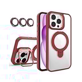 Magnetic Clear Case with 2 Kickstand & Camera Lens - WINE RED for iPhone 16 Pro Max (Only Ground Shipping)