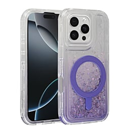 Wireless Charging Protective Glitter Liquid Bumper Case - PURPLE for iPhone 16 Pro Max (Only Ground Shipping)