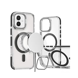Thin Magnetic Clear Case with Camera Stand Kickstand - BLACK for iPhone 17 (Only Ground Shipping)