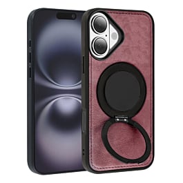 Slim Leather Case with Wireless Charging Kickstand - PINK for iPhone 17 (Only Ground Shipping)