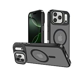 Slim Transparent Camera Stand Case with Wireless Charging - BLACK for iPhone 17 Pro (Only Ground Shipping)