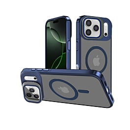 Slim Transparent Camera Stand Case with Wireless Charging - NAVY BLUE for iPhone 17 Pro (Only Ground Shipping)