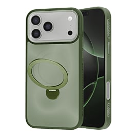 Wireless Charging Case with Built-in Rotating Ring Stand - GREEN for iPhone 17 Pro (Only Ground Shipping)