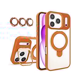 Magnetic Clear Case with 2 Kickstand & Camera Lens - ORANGE for iPhone 17 Pro Max (Only Ground Shipping)