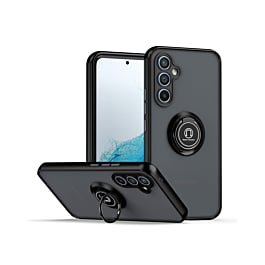 Galaxy A15 Hard PC Rear / Soft TPU Colorful Border Case with I-ring Holder - BLACK (Only Ground Shipping)