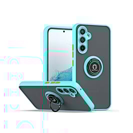 Galaxy A15 Hard PC Rear / Soft TPU Colorful Border Case with I-ring Holder - BLUE (Only Ground Shipping)