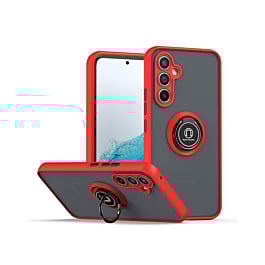 Galaxy A15 Hard PC Rear / Soft TPU Colorful Border Case with I-ring Holder - RED (Only Ground Shipping)