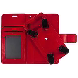 YUW-Medium (5.0"-5.2") Universal Wallet Case with 360 Degree Rotating  Swivel Stand - RED (Only Ground Shipping)