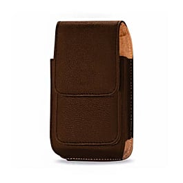 Vertical Leather  (5") Pouch with Card Holder and Clips in the Back - BROWN (Only Ground Shipping)
