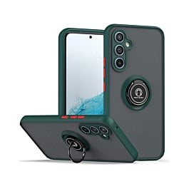 Galaxy A15 Hard PC Rear / Soft TPU Colorful Border Case with I-ring Holder - DARK GREEN (Only Ground Shipping)