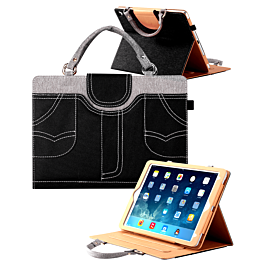 Smart Work Bag Style Case - BLACK JEAN for iPad 5 (2017) / iPad 6 (2018) / Air 1 / Air 2 / Pro 9.7 (Only Ground Shipping)