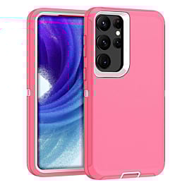 Heavy Duty Case for Galaxy S23 Ultra (LIGHT PINK & WHITE) (Only Ground Shipping)