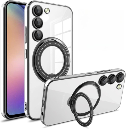 Galaxy S23 Plus Magnetic Clear Cases with Magsafe Ring Stand - BLACK (Only Ground Shipping)