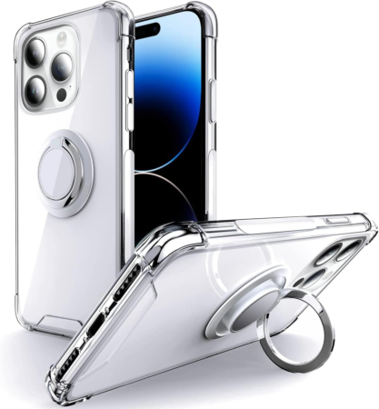 Hard PC Rear / Soft TPU Colorful Border Case with I-ring Holder - CLEAR for iPhone 14 Pro Max (Only Ground Shipping)