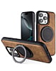 Slim Leather Case w/ Wireless Charging Kickstand - BROWN for iPhone 15 Pro Max (Only Ground Shipping)