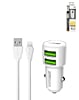 LDNIO C309 3.6A Dual USB-A Car Charger with USB A-L Non-MFI Cable (WHITE) (3ft) (18W) (Only Ground Shipping)