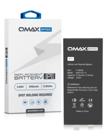 QMAX Base Replacement Battery for iPhone 11 (Spot Weld Required) (3110 mAh) (Only Ground Shipping)