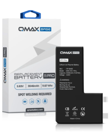 QMAX Base Replacement Battery for iPhone 11 Pro (Spot Weld Required) (3046 mAh) (Only Ground Shipping)