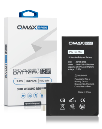 QMAX Base Replacement Battery for iPhone 12 Pro Max (Spot Weld Required) (3687 mAh) (Only Ground Shipping)
