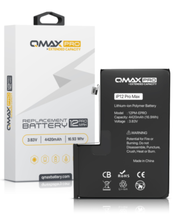 QMAX Pro Extended Capacity Replacement Battery for iPhone 12 Pro Max (4420 mAh) (Only Ground Shipping)