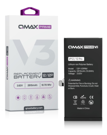 QMAX Prime V3 Replacement Battery for iPhone 12 Pro / 12 (No Pop-Up) (2815 mAh) (Only Ground Shipping)