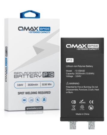 Order the QMAX Base Extended Capacity Replacement Battery for iPhone 13 Spot Weld Required 3530 mAH.

