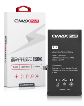 Purchase the QMAX Plus Replacement Battery for iPhone 13, 3227 mAH.

