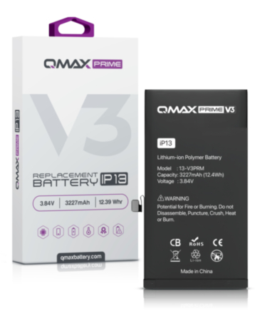 QMAX Prime V3 Replacement Battery for iPhone 13 (No Pop-Up) (3227 mAh) (Only Ground Shipping)