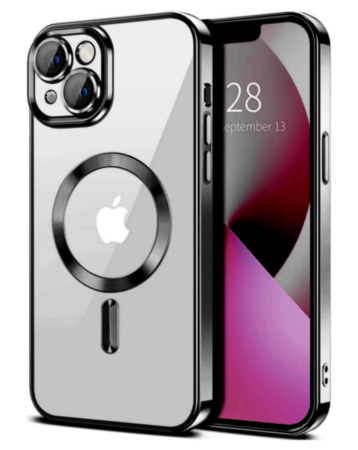Shiny Wireless Charging Clear Case - BLACK for iPhone 13 Mini (Only Ground Shipping)