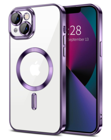 Shiny Wireless Charging Clear Case - PURPLE for iPhone 13 Mini (Only Ground Shipping)