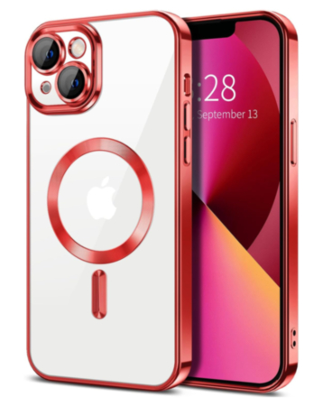 Shiny Wireless Charging Clear Case - RED for iPhone 13 Mini (Only Ground Shipping)