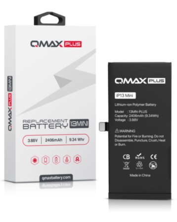 QMAX Plus Replacement Battery for iPhone 13 Mini (2406 mAh) (Only Ground Shipping)