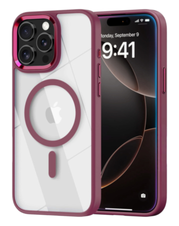 Shiny Magnetic Clear Cases (Burgundy) for iPhone 13 Pro Max (Only Ground Shipping)