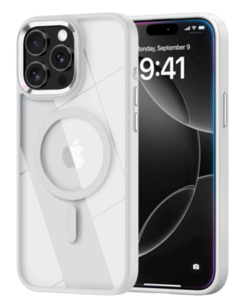 Shiny Magnetic Clear Cases -WHITE for iPhone 13 Pro Max (Only Ground Shipping)