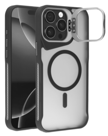 Matte Transparent Camera Stand Case with Wireless Charging - BLACK for iPhone 13 Pro Max (Only Ground Shipping)