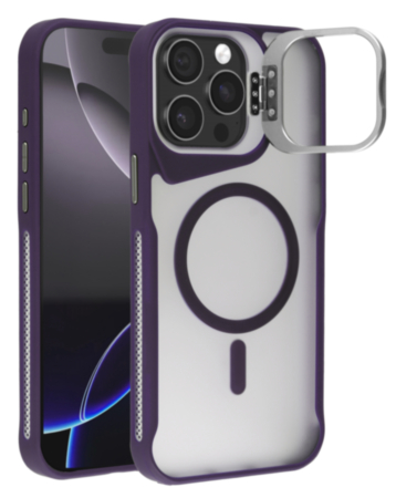 Matte Transparent Camera Stand Case with Wireless Charging - PURPLE for iPhone 13 Pro Max (Only Ground Shipping)