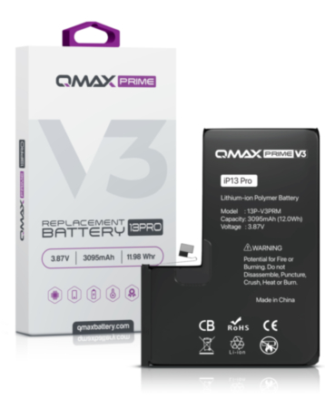 QMAX Prime V3 Replacement Battery for iPhone 13 Pro (No Pop-Up) (3095 mAh) (Only Ground Shipping)