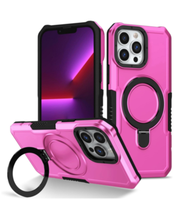Hard PC Shockproof Case w /Ring Holder - PINK for iPhone 13 Pro Max (Only Ground Shipping)